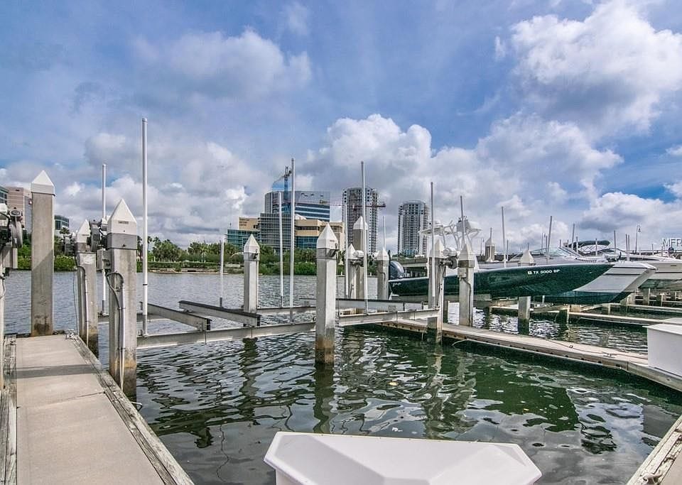 Panoramic view of Crimson Harbour Marina Tampa FL boat slips Garrison Channel